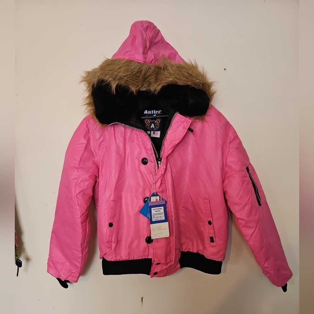 Vintage Antler women's  Pink Fur Lined Duckdown Filled Flight Jacket Retro SZ L